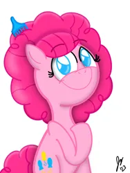 Size: 1620x2160 | Tagged: safe, artist:jesslmc16, derpibooru import, pinkie pie, earth pony, pony, afro, alternate hairstyle, comb, cutie mark, digital art, digital drawing, female, hairstyle, image, looking at you, mare, png, simple background, sitting, smiling, smiling at you, solo, toy, white background