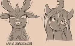 Size: 960x598 | Tagged: safe, artist:cold-blooded-twilight, derpibooru import, queen chrysalis, thorax, changeling, crying, dialogue, i am a surgeon, image, meme, monochrome, png, shivering, sketch, the good doctor