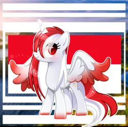 Size: 724x720 | Tagged: safe, artist:diniarvegafinahar, derpibooru import, oc, oc:indonisty, ponified, unofficial characters only, alicorn, pony, colored wings, eye clipping through hair, female, flag, gradient hooves, gradient wings, image, indonesia, mare, nation ponies, png, solo, wings