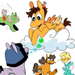 Size: 1280x1280 | Tagged: safe, artist:jiang-she, derpibooru import, earth pony, pegasus, unicorn, benrey, cloud, dr bubbly, dr coomer, gordan freeman, half-life, hat, helmet, hlvrai, image, png, propeller hat, thought bubble, tommy coolatta