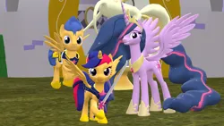 Size: 1192x670 | Tagged: safe, artist:jordan-da-lego-brony, derpibooru import, flash sentry, twilight sparkle, twilight sparkle (alicorn), oc, oc:aurora starshine, alicorn, pegasus, pony, 3d, female, flashlight, future twilight, image, jpeg, male, mare, offspring, parent:flash sentry, parent:twilight sparkle, parents:flashlight, shipping, source filmmaker, stallion, straight