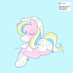 Size: 1440x1440 | Tagged: safe, artist:umbrellascribbles, derpibooru import, pillow talk (g1), pony, g1, image, jpeg, lying down, prone, solo