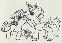 Size: 2032x1434 | Tagged: safe, artist:rhythm-is-best-pony, derpibooru import, shining armor, twilight sparkle, pony, unicorn, bandaid, brother and sister, comforting, crying, duo, female, filly, filly twilight sparkle, hoof on cheek, image, ink drawing, inktober, inktober 2022, jpeg, lineart, magic, male, partial color, scrapes, siblings, telekinesis, traditional art, younger