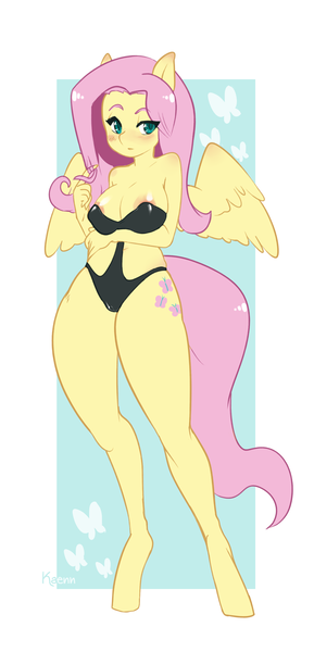 Size: 1500x3115 | Tagged: questionable, derpibooru import, fluttershy, anthro, pegasus, unguligrade anthro, blushing, breasts, clothes, erect nipples, image, nipple outline, nipples, nudity, png, solo, swimsuit