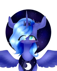 Size: 4000x5000 | Tagged: safe, artist:mynameislele, derpibooru import, princess luna, alicorn, pony, absurd resolution, circle background, ear cleavage, eye clipping through hair, heart, heart eyes, image, png, solo, wingding eyes