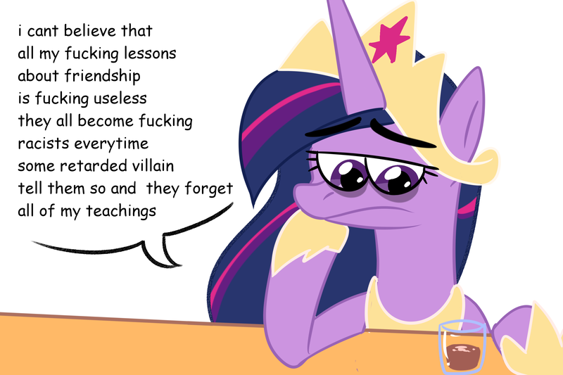 Size: 3000x2000 | Tagged: artist needed, source needed, safe, derpibooru import, princess twilight 2.0, twilight sparkle, twilight sparkle (alicorn), alicorn, pony, g5, the last problem, alcohol, drink, female, glass, image, mare, older, older twilight, png, retarded, sad, shot glass, simple background, solo, vulgar, white background