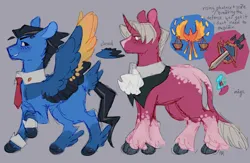 Size: 1280x837 | Tagged: safe, artist:jiang-she, derpibooru import, ponified, pegasus, pony, unicorn, ace attorney, alternate design, curved horn, horn, image, leonine tail, miles edgeworth, necktie, phoenix wright, png, tail, twitterina design, unshorn fetlocks