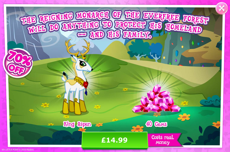 Size: 1962x1301 | Tagged: safe, derpibooru import, idw, official, king aspen, deer, advertisement, costs real money, english, gameloft, gem, horns, idw showified, image, jpeg, male, mobile game, my little pony: magic princess, numbers, sale, solo, solo focus, text