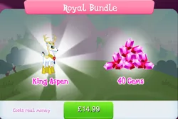 Size: 1270x854 | Tagged: safe, derpibooru import, idw, official, king aspen, deer, bundle, costs real money, english, gameloft, gem, horns, idw showified, image, jpeg, male, mobile game, my little pony: magic princess, numbers, sale, solo, solo focus, text