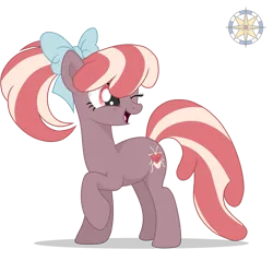 Size: 3500x3500 | Tagged: safe, artist:r4hucksake, derpibooru import, oc, oc:rose bug, earth pony, pony, bow, female, hair bow, image, mare, one eye closed, png, simple background, solo, transparent background, wink