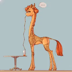 Size: 2000x2000 | Tagged: safe, artist:madhotaru, derpibooru import, oc, oc:twiggy, unofficial characters only, giraffe, drinking, drinking straw, image, juice, png, solo