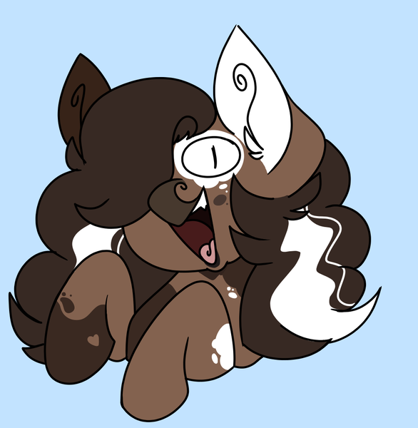 Size: 998x1022 | Tagged: safe, artist:woofpoods, derpibooru import, oc, oc:hushknack, cow, earth pony, pony, brown hair, cowpony, curly hair, derp, ear fluff, image, male, png, stallion, white hair