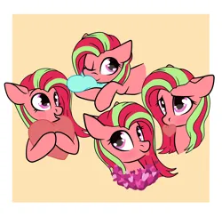 Size: 4000x3900 | Tagged: safe, artist:chip16, derpibooru import, oc, oc:feather nib, unofficial characters only, pegasus, pony, collage, female, heart, image, jpeg, mare, pegasus oc, pillow, simple background, tongue out, two toned mane, wings