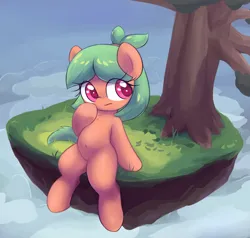 Size: 936x890 | Tagged: safe, artist:sileniris, oc:cherry burst, earth pony, pony, belly button, female, filly, image, png, sitting, sky, tree