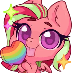 Size: 316x320 | Tagged: safe, artist:hmeme, derpibooru import, oc, oc:feather nib, unofficial characters only, pegasus, pony, candy, chibi, female, food, heart, heart eyes, image, licking, lollipop, mare, pegasus oc, png, simple background, sparkles, tongue out, transparent background, two toned mane, wingding eyes, wings