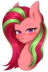 Size: 2681x3997 | Tagged: safe, artist:torihime, derpibooru import, oc, oc:feather nib, unofficial characters only, pegasus, pony, blushing, bust, eyebrows, female, green mane, heart, heart eyes, image, looking at you, mare, pegasus oc, pink coat, pink mane, png, purple eyes, raised eyebrow, simple background, transparent background, two toned mane, wingding eyes, wings