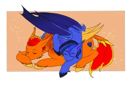 Size: 2039x1446 | Tagged: safe, artist:natt333, derpibooru import, oc, oc:cobalt flash, oc:fireheart, pegasus, pony, commissioner:nightschatter, image, png, sleeping