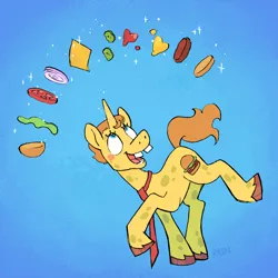Size: 1800x1800 | Tagged: safe, artist:umbrellascribbles, derpibooru import, ponified, pony, unicorn, burger, cheese, food, image, onion, png, solo, spongebob squarepants, spongebob squarepants (character)