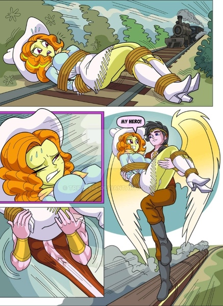 Size: 719x988 | Tagged: suggestive, artist:art-2u, artist:triple84e, derpibooru import, adagio dazzle, oc, oc:spirit jack, human, angel, boots, clothes, cowboy, cowboy boots, cowboy hat, hat, image, jpeg, shoes, tied up