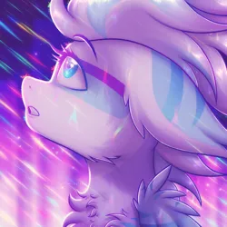 Size: 2500x2500 | Tagged: safe, artist:shad0w-galaxy, derpibooru import, oc, oc:glacier prism, unofficial characters only, pegasus, pony, body markings, bust, chest fluff, city, commission, ear fluff, female, fluffy, high res, image, looking up, mare, neon, png, portrait, rain, solo, ych result