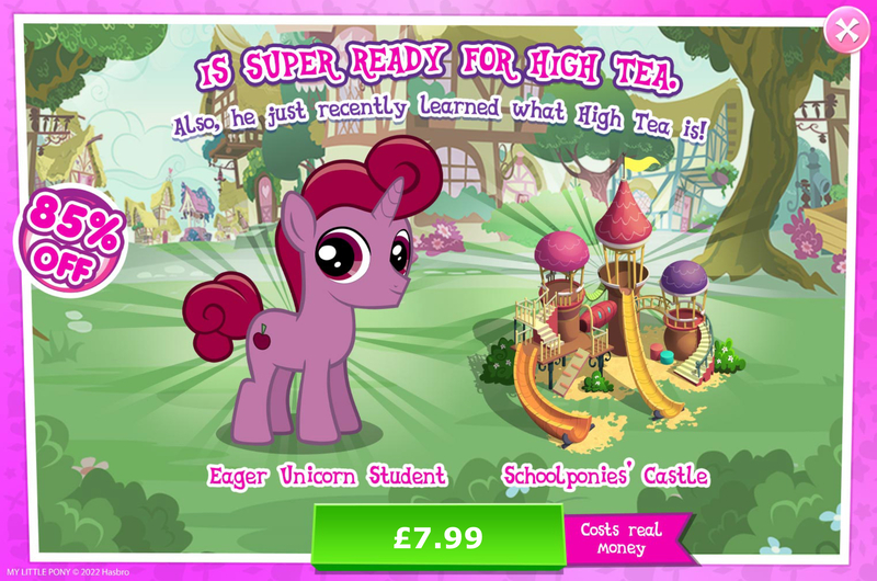 Size: 1958x1297 | Tagged: safe, derpibooru import, idw, official, unnamed character, unnamed pony, pony, unicorn, advertisement, bush, colt, costs real money, english, foal, gameloft, horn, idw showified, image, jpeg, male, mobile game, my little pony: magic princess, numbers, sale, slide, solo, solo focus, stallion, text