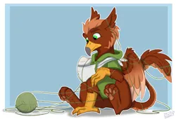 Size: 3300x2250 | Tagged: safe, artist:rutkotka, derpibooru import, oc, oc:pavlos, unofficial characters only, gryphon, bandage, behaving like a cat, broken bone, broken wing, cast, catbird, claws, confused, eared griffon, folded wings, griffon oc, griffons doing cat things, image, injured, paw pads, paws, png, simple background, sling, solo, toe beans, transparent background, underpaw, wing cast, wing sling, wings