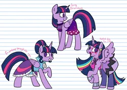 Size: 2480x1748 | Tagged: safe, anonymous editor, artist:queertrixie, edit, twibooru exclusive, twilight sparkle, twilight sparkle (alicorn), alicorn, pony, equestria girls, equestria girls series, friendship through the ages, perfect day for fun, spring breakdown, spoiler:eqg series (season 2), alternate hairstyle, bow, clothes, cutie mark, cutie mark on clothes, ear piercing, equestria girls outfit, face paint, folded wings, grin, hair bun, hair tie, horn, image, leggings, looking back, multicolored mane, multicolored tail, no pupils, open smile, piercing, png, purple coat, purple eyes, raised hoof, side view, smiling, spread wings, vest, watermark removal, wings, wristband