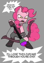 Size: 1200x1705 | Tagged: safe, artist:kenichi-shinigami, derpibooru import, pinkie pie, crossover, cupcake, food, hawkeye, image, jpeg, marvel, misspelling