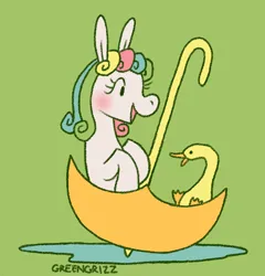 Size: 838x874 | Tagged: safe, artist:greengrizz, derpibooru import, quackers, pony, g1, image, png, puddle, solo, umbrella