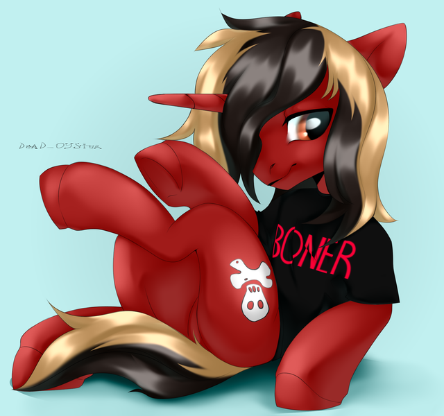 Size: 2000x1875 | Tagged: safe, artist:deadoyster, derpibooru import, ponified, pony, unicorn, all time low, clothes, commission, dyed mane, dyed tail, horn, image, jack barakat, light blue background, male, png, shirt, signature, simple background, sitting, smiling, solo, stallion, t-shirt, tail, underhoof, ych result