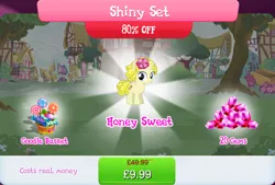 Size: 1266x856 | Tagged: safe, derpibooru import, idw, official, honey sweet, pony, unicorn, basket, bundle, candy, colt, costs real money, english, female, foal, food, gameloft, gem, horn, idw showified, image, jpeg, lollipop, male, mare, mobile game, my little pony: magic princess, numbers, sale, solo, solo focus, stallion, text