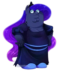 Size: 936x1072 | Tagged: safe, artist:eve-of-halloween, derpibooru import, princess luna, anthro, abomination, commission, commissioner:reversalmushroom, cursed image, family guy, female, highlights, image, long hair, meme, peter griffin, png, shading, shitposting, simple background, solo, transparent background