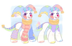 Size: 1280x812 | Tagged: safe, artist:maximkoshe4ka, derpibooru import, oc, oc:patchesfrancesdoodlepancakeknickerbackervii, pony, clothes, clown, clown makeup, hat, image, jester, jester hat, jpeg, male, simple background, solo, solo male, sweater