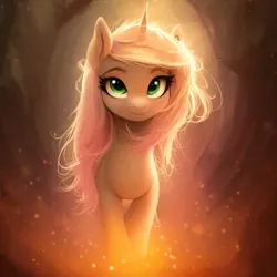 Size: 512x512 | Tagged: safe, derpibooru import, machine learning assisted, machine learning generated, stable diffusion, oc, pony, unicorn, ai content, burn, cute, ear fluff, fire, fluffy, generator:purplesmart.ai, green eyes, image, magic, pink mane, png, prompter:saltyvity, solo, sparkles