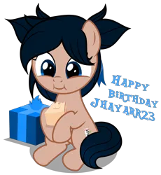 Size: 3460x3764 | Tagged: safe, artist:strategypony, derpibooru import, oc, oc:crescend cinnamon, unofficial characters only, earth pony, pony, birthday, cake, cute, earth pony oc, eating, female, filly, foal, food, happy birthday, image, pigtails, png, present, simple background, text, transparent background, twintails
