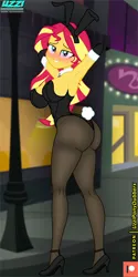 Size: 300x600 | Tagged: suggestive, artist:uzzi-ponydubberx, derpibooru import, sunset shimmer, human, equestria girls, armpits, ass, blushing, breasts, bunny ears, bunny suit, bunset shimmer, busty sunset shimmer, butt, clothes, female, image, jpeg, legs, looking at you, looking back, looking back at you, patreon, patreon logo, playboy bunny, playboy bunny sunset shimmer, smiling, smiling at you, solo, solo female, stupid sexy sunset shimmer, sultry pose