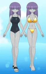 Size: 2203x3529 | Tagged: suggestive, alternate version, artist:batipin, derpibooru import, maud pie, equestria girls, belly button, breasts, busty maud pie, clothes, image, one-piece swimsuit, png, swimsuit