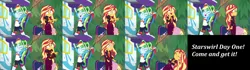 Size: 4000x1126 | Tagged: safe, derpibooru import, edit, edited screencap, screencap, applejack, fluttershy, rainbow dash, sci-twi, sunset shimmer, twilight sparkle, equestria girls, equestria girls series, sunset's backstage pass!, spoiler:eqg series (season 2), book, image, paddle, png, time loop