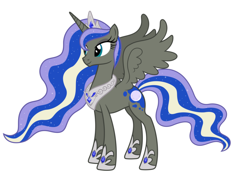 Size: 5405x4062 | Tagged: source needed, safe, anonymous artist, derpibooru import, oc, oc:crown princess perigee moonshine, unofficial characters only, alicorn, pony, absurd resolution, alicorn oc, closed mouth, crown, crown princess, ethereal mane, ethereal tail, eyelashes, eyes open, eyeshadow, female, g4, happy, hoof shoes, horn, image, jewelry, makeup, mare, mare of the moon, nostrils, offspring, parent:king equus, parent:princess luna, parents:canon x oc, parents:equuna, png, pony oc, princess, product of incest, regalia, royalty, show accurate, simple background, smiling, solo, spread wings, tail, text, transparent background, vector, wings