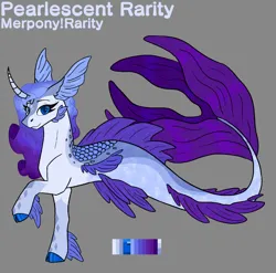 Size: 899x889 | Tagged: safe, artist:kosmicdragonart, derpibooru import, rarity, hybrid, kirin, merpony, pony, seapony (g4), unicorn, blue eyes, blue tail, curved horn, digital art, dorsal fin, eyelashes, female, fin, fins, fish tail, floppy ears, flowing mane, flowing tail, gray background, horn, image, jpeg, kirin rarity, looking at you, mare, seaponified, seapony rarity, simple background, smiling, smiling at you, solo, species swap, tail