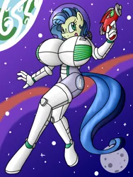 Size: 1200x1600 | Tagged: suggestive, alternate version, artist:flash equestria photography, derpibooru import, oc, oc:milky way, anthro, big breasts, breasts, image, png, raygun, space, spacesuit