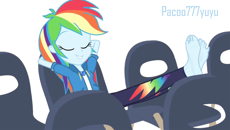 Size: 1094x618 | Tagged: safe, derpibooru import, rainbow dash, equestria girls, barefoot, blue, clothes, cute, feet, feet up, female, fetish, foot fetish, foot focus, image, png, rainbow, relaxing, shoes, simple background, solo, transparent background