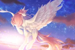 Size: 1600x1067 | Tagged: safe, artist:prettyshinegp, derpibooru import, oc, unofficial characters only, pegasus, pony, female, flying, image, jpeg, looking back, mare, pegasus oc, solo, spread wings, stars, twilight (astronomy), wings