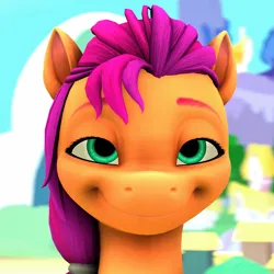 Size: 2160x2160 | Tagged: source needed, useless source url, safe, artist:mlpisthebestshow36, derpibooru import, sunny starscout, earth pony, pony, g5, female, funny face, image, jpeg, looking forward, mare, ponyville, smiling, solo
