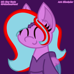Size: 1200x1200 | Tagged: safe, alternate version, artist:silvaqular, derpibooru import, oc, oc:star beats, unofficial characters only, pegasus, pony, ^^, animated, clothes, eyes closed, folded wings, gif, hairclip, happy, hoodie, image, listening, listening to music, magenta, multicolored hair, purple background, signature, simple background, solo, vibing, wings