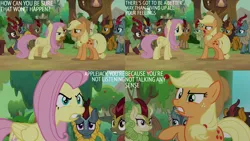 Size: 2000x1125 | Tagged: safe, derpibooru import, edit, edited screencap, editor:quoterific, screencap, applejack, cinder glow, fern flare, fluttershy, forest fall, maple brown, pumpkin smoke, sparkling brook, spring glow, summer flare, winter flame, kirin, sounds of silence, image, png