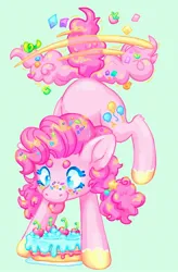 Size: 1346x2048 | Tagged: safe, artist:ibbledribble, derpibooru import, earth pony, pony, cake, food, image, jpeg, solo, sprinkles, tail, tailcopter, tongue out