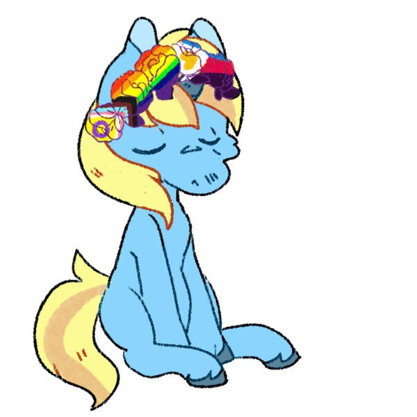 Size: 900x900 | Tagged: safe, artist:coffeedazes, derpibooru import, oc, oc:skydreams, unofficial characters only, pony, unicorn, commission, cute, eyes closed, female, garland, image, mare, png, polyamory, pride, pride flag, pride month, simple background, solo, transparent background, ych result