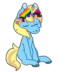 Size: 900x900 | Tagged: safe, artist:coffeedazes, derpibooru import, oc, oc:skydreams, unofficial characters only, pony, unicorn, commission, cute, eyes closed, female, garland, image, mare, png, polyamory, pride, pride flag, pride month, simple background, solo, transparent background, ych result