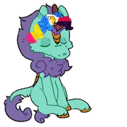 Size: 900x900 | Tagged: safe, artist:coffeedazes, derpibooru import, oc, oc:searing cold, unofficial characters only, kirin, pony, commission, cute, eyes closed, image, male, pansexual pride flag, png, polyamory, pride, pride flag, pride month, simple background, solo, stallion, transparent background, ych result